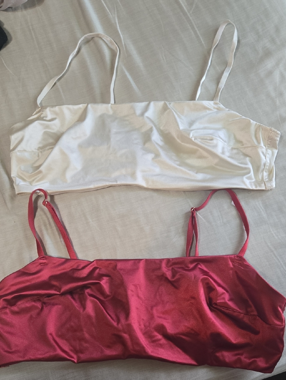 Satin Bralette Duo in Cream and Deep Red